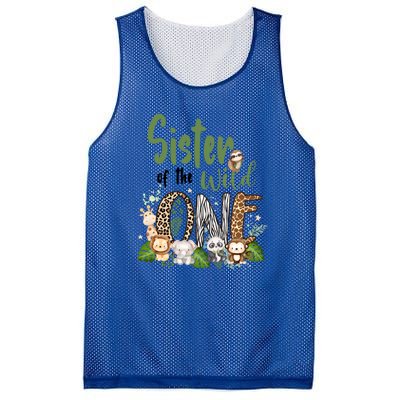 Sister Of The Wild One Zoo 1st Birthday Safari Jungle Animal Gift Mesh Reversible Basketball Jersey Tank