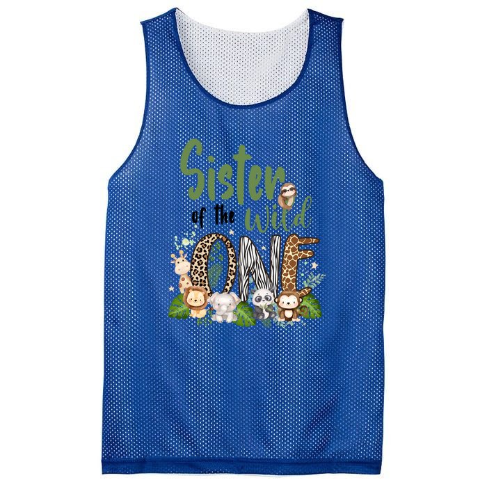 Sister Of The Wild One Zoo 1st Birthday Safari Jungle Animal Gift Mesh Reversible Basketball Jersey Tank