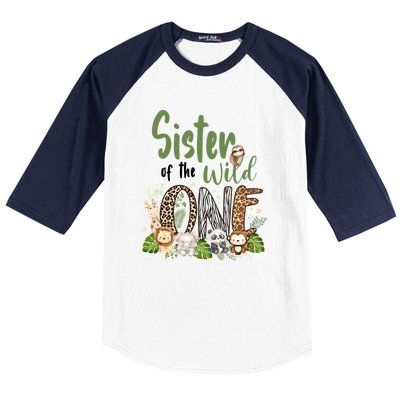 Sister Of The Wild One Zoo 1st Birthday Safari Jungle Animal Gift Baseball Sleeve Shirt