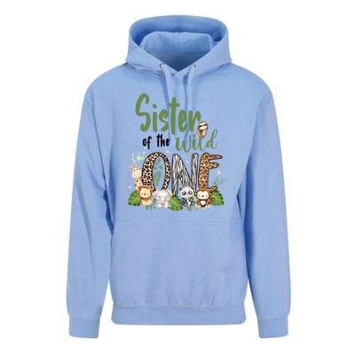 Sister Of The Wild One Zoo 1st Birthday Safari Jungle Animal Gift Unisex Surf Hoodie