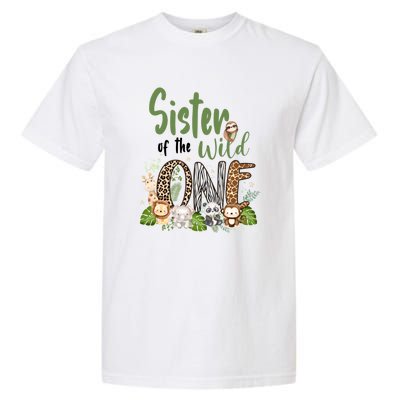 Sister Of The Wild One Zoo 1st Birthday Safari Jungle Animal Gift Garment-Dyed Heavyweight T-Shirt