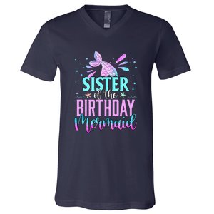 Sister Of The Birthday Mermaid Funny Matching Party V-Neck T-Shirt