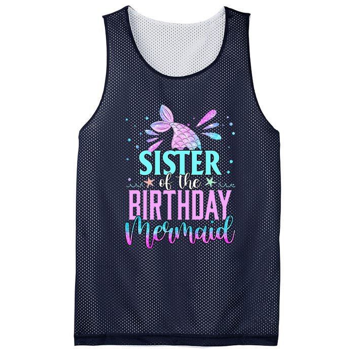 Sister Of The Birthday Mermaid Funny Matching Party Mesh Reversible Basketball Jersey Tank