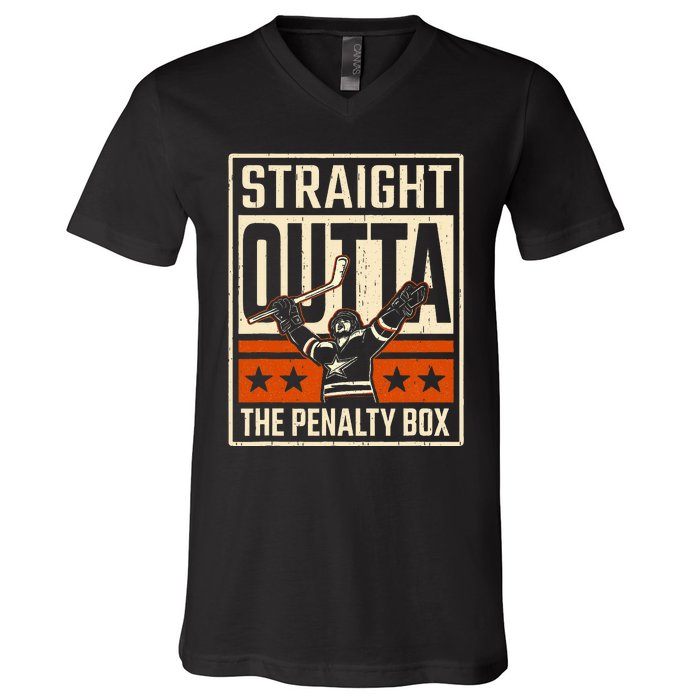 Straight Outta The Penalty Box Funny Hockey Player Fan Lover V-Neck T-Shirt