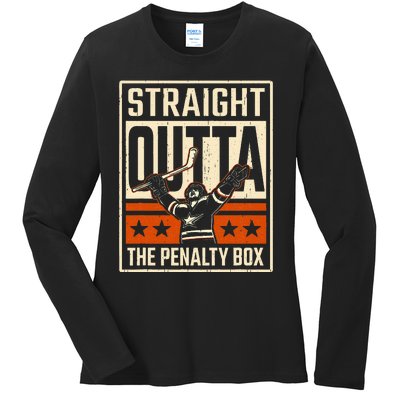 Straight Outta The Penalty Box Funny Hockey Player Fan Lover Ladies Long Sleeve Shirt