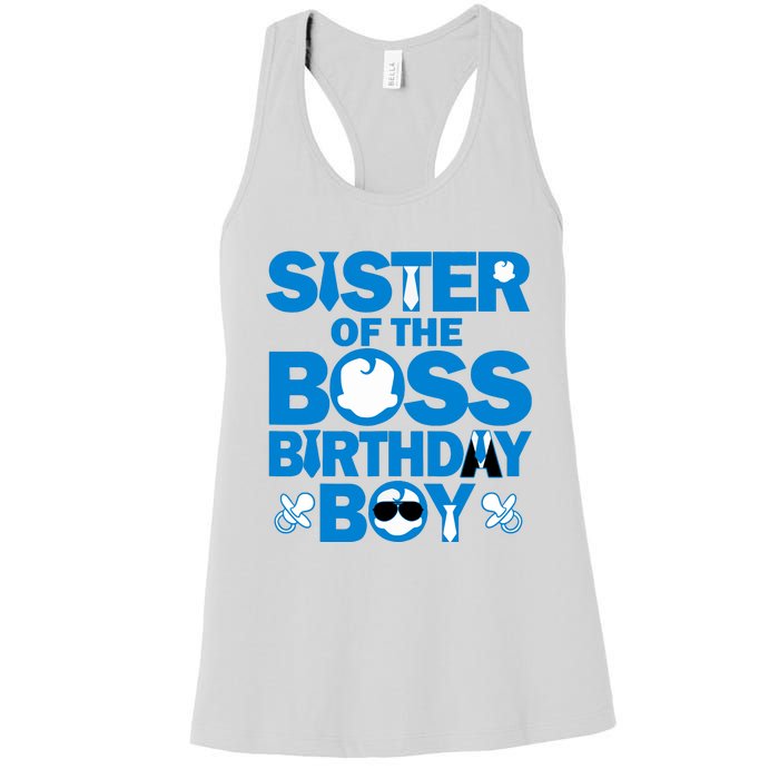 Sister Of The Boss Birthday Boy Baby Family Party Decor Women's Racerback Tank