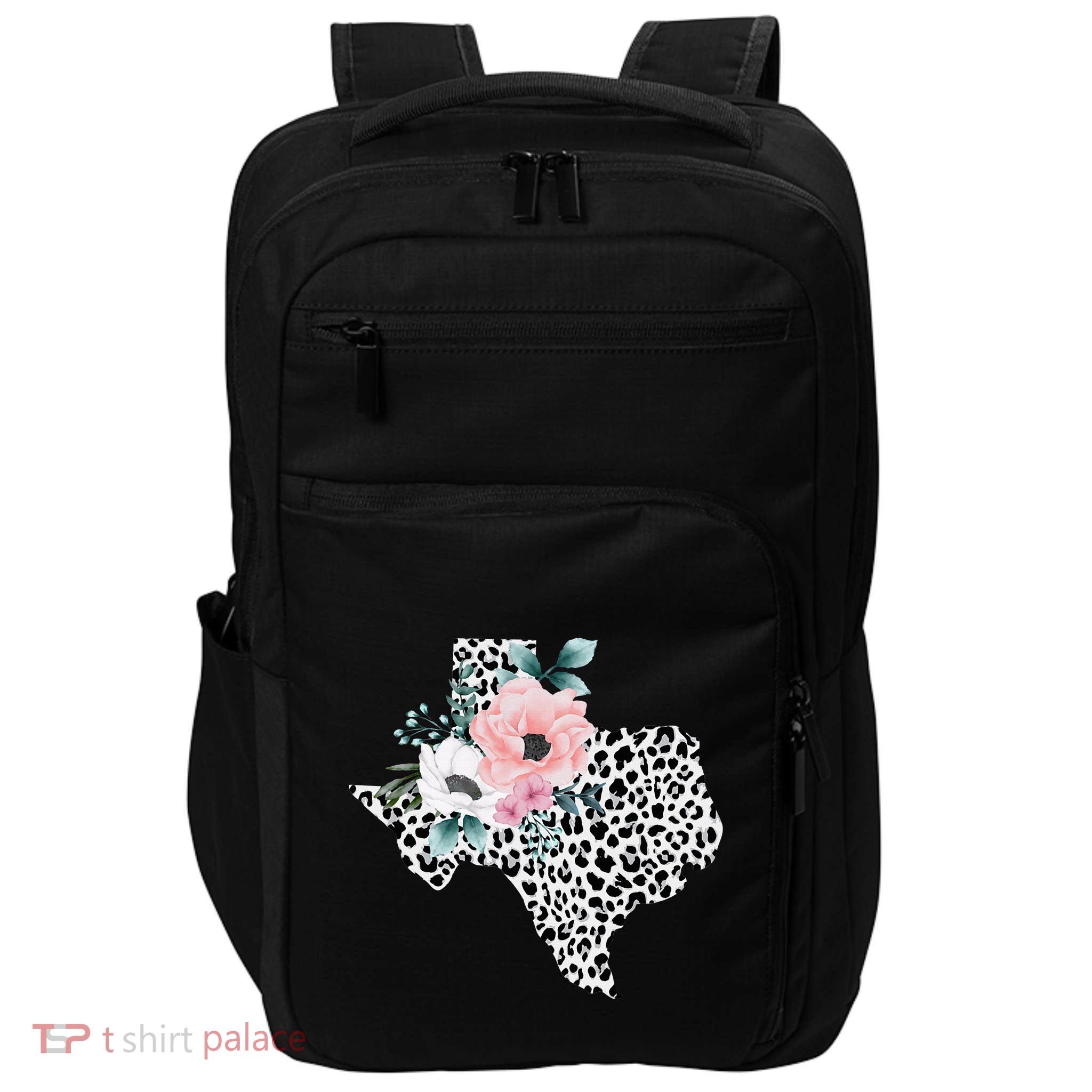 State Of Texas Map Leopard Print Watercolor Flowers Texan Impact Tech Backpack