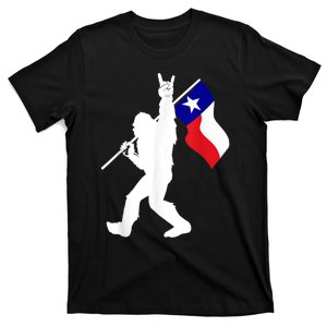 State Of Texas Flag Bigfoot Rock On For Sasquatch Hunter T-Shirt