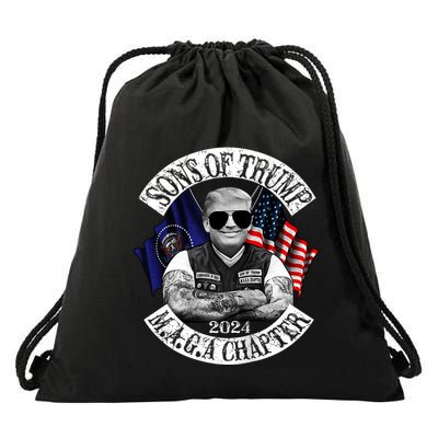 Sons Of Trump Maga Chapter 2024 Biker For Trump Drawstring Bag