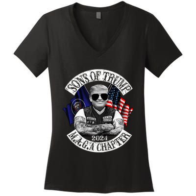 Sons Of Trump Maga Chapter 2024 Biker For Trump Women's V-Neck T-Shirt