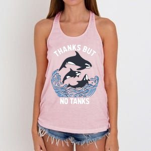 Save Orcas Thanks But No Tanks Gift Thanks But No Tanks Gift Women's Knotted Racerback Tank