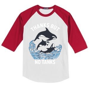 Save Orcas Thanks But No Tanks Gift Thanks But No Tanks Gift Kids Colorblock Raglan Jersey