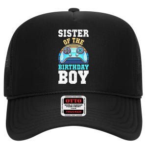 Sister of the Birthday Matching Video Gamer Birthday High Crown Mesh Back Trucker Hat