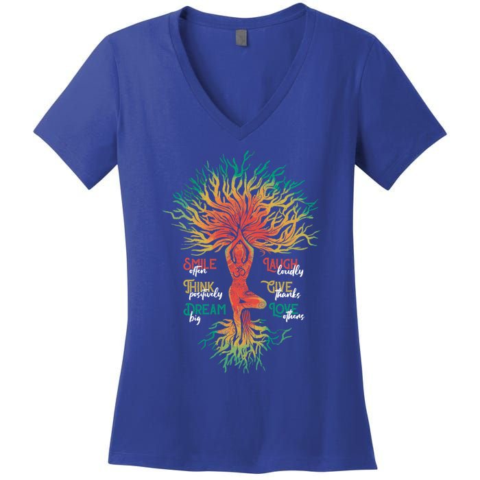 Smile Often Think Positively Inspiration Namaste Yoga Funny Gift Women's V-Neck T-Shirt