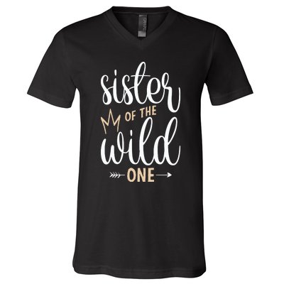 Sister Of The Wild One Birthday V-Neck T-Shirt