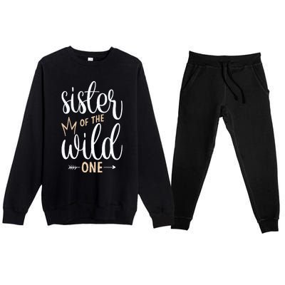 Sister Of The Wild One Birthday Premium Crewneck Sweatsuit Set