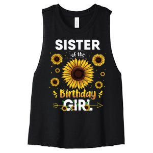 Sister Of The Birthday Sunflower Party Family Matching Women's Racerback Cropped Tank