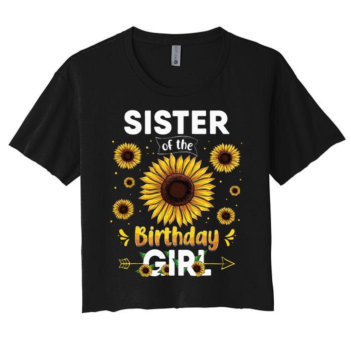 Sister Of The Birthday Sunflower Party Family Matching Women's Crop Top Tee