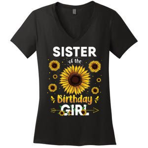 Sister Of The Birthday Sunflower Party Family Matching Women's V-Neck T-Shirt