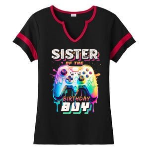 Sister Of The Birthday Boy Matching Video Game Birthday Ladies Halftime Notch Neck Tee