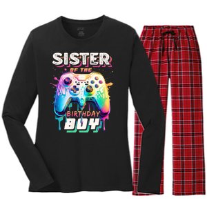 Sister Of The Birthday Boy Matching Video Game Birthday Women's Long Sleeve Flannel Pajama Set 