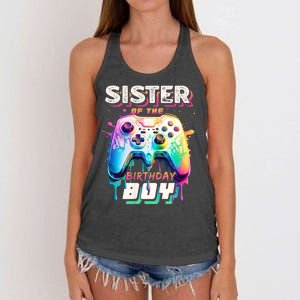 Sister Of The Birthday Boy Matching Video Game Birthday Women's Knotted Racerback Tank