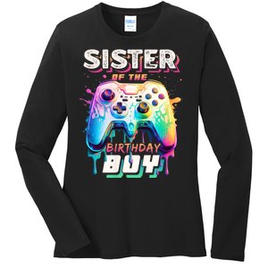 Sister Of The Birthday Boy Matching Video Game Birthday Ladies Long Sleeve Shirt