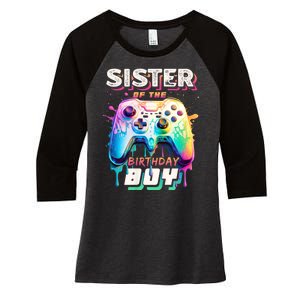 Sister Of The Birthday Boy Matching Video Game Birthday Women's Tri-Blend 3/4-Sleeve Raglan Shirt