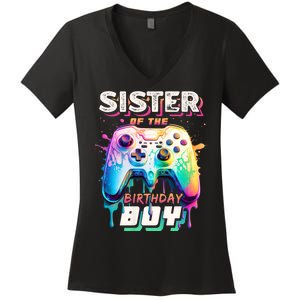 Sister Of The Birthday Boy Matching Video Game Birthday Women's V-Neck T-Shirt