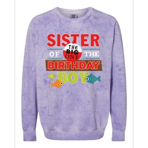 Sister Of The Birthday Big One Fishing Family Matching Colorblast Crewneck Sweatshirt