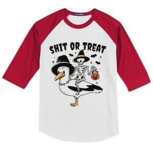 Shit Or Treat Funny Halloween Kids Colorblock Raglan Jersey