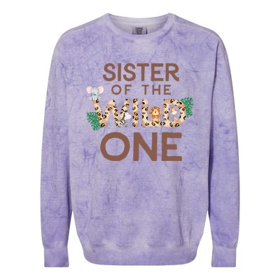 Sister Of The Wild One Animal Safari 1st Birthday Theme Colorblast Crewneck Sweatshirt