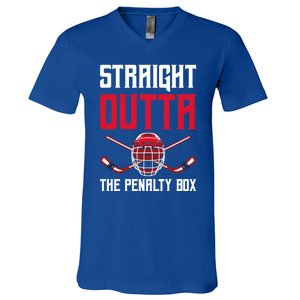 Straight Outta The Penalty Box Funny Goal Keeper Ice Hockey Gift V-Neck T-Shirt