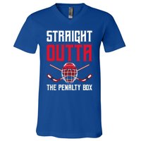 Straight Outta The Penalty Box Funny Goal Keeper Ice Hockey Gift V-Neck T-Shirt