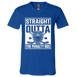 Straight Outta The Penalty Box Funny Hockey Goalie Player Gift V-Neck T-Shirt