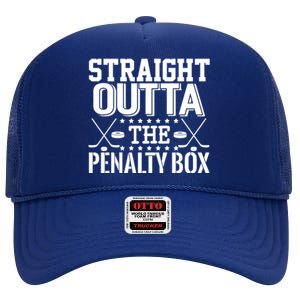 Straight Outta The Penalty Box Funny Ice Hockey Enforcer Cool Gift High Crown Mesh Back Trucker Hat