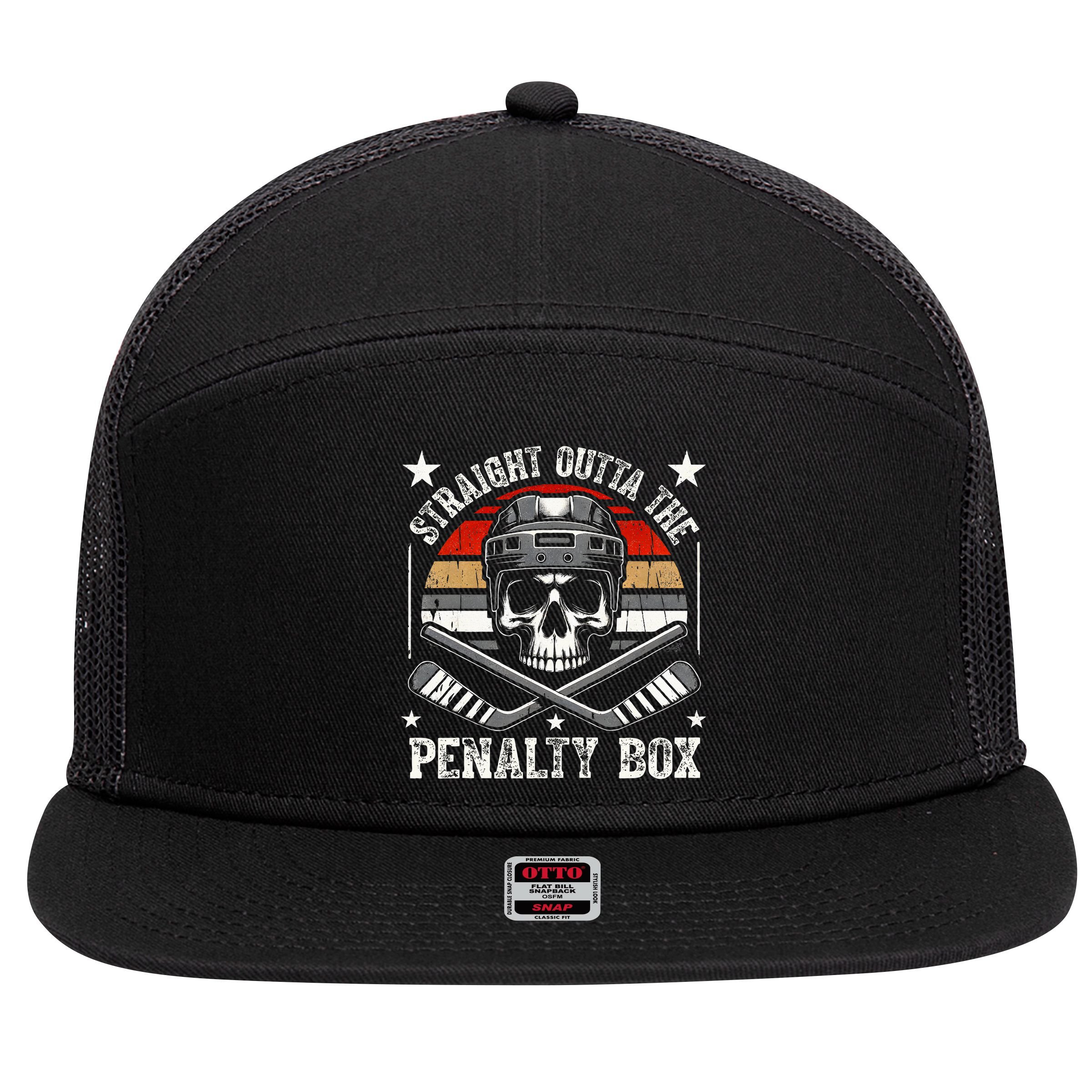 Straight Outta The Penalty Box retro Hockey Player 7 Panel Mesh Trucker Snapback Hat