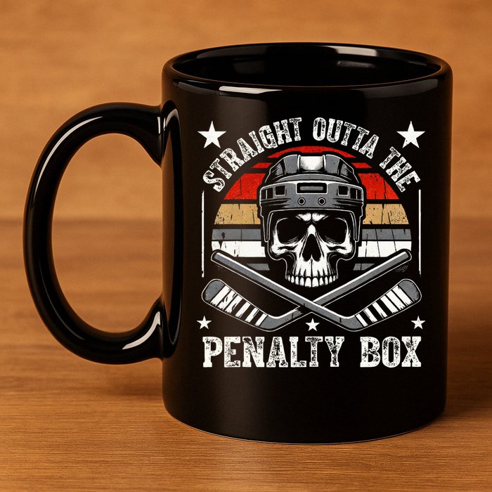Straight Outta The Penalty Box retro Hockey Player 11oz C Handle Ceramic Mug