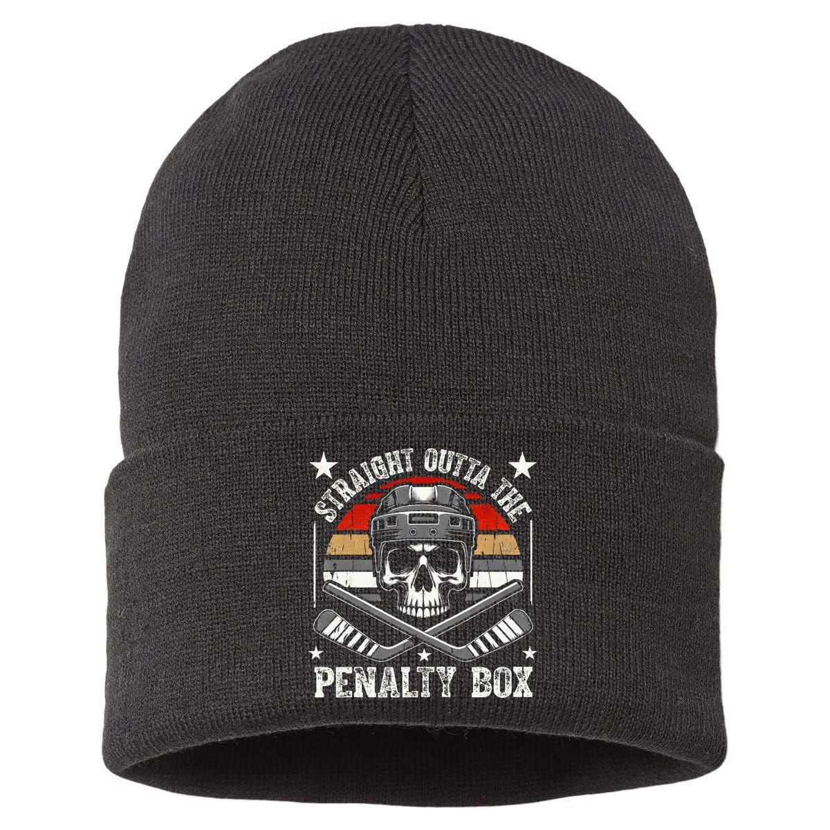 Straight Outta The Penalty Box retro Hockey Player Sustainable Knit Beanie