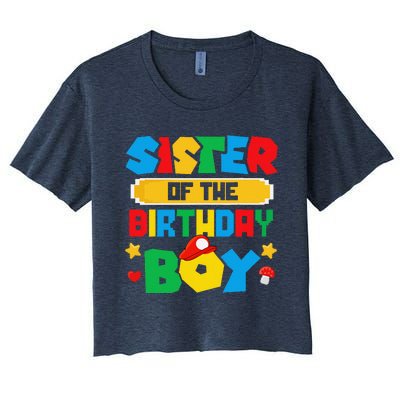 Sister Of The Birthday Boy Game Gaming Family Matching Women's Crop Top Tee