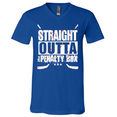 Straight Outta The Penalty Box Funny Ice Hockey Gift V-Neck T-Shirt