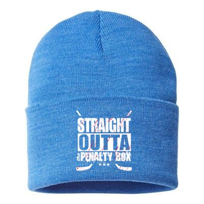 Straight Outta The Penalty Box Funny Ice Hockey Gift Sustainable Knit Beanie