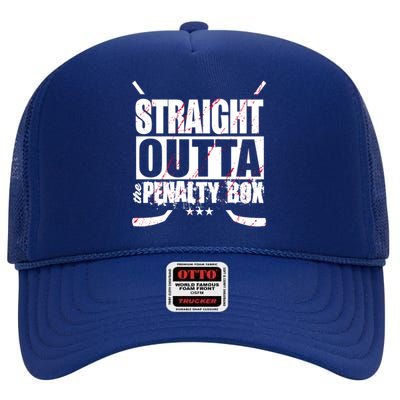 Straight Outta The Penalty Box Funny Ice Hockey Gift High Crown Mesh Back Trucker Hat