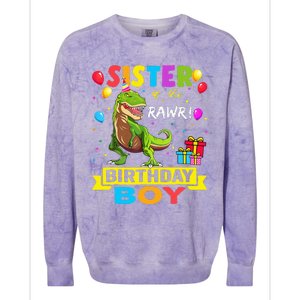 Sister of the Birthday TRex RAWR Dinosaur Birthday Colorblast Crewneck Sweatshirt