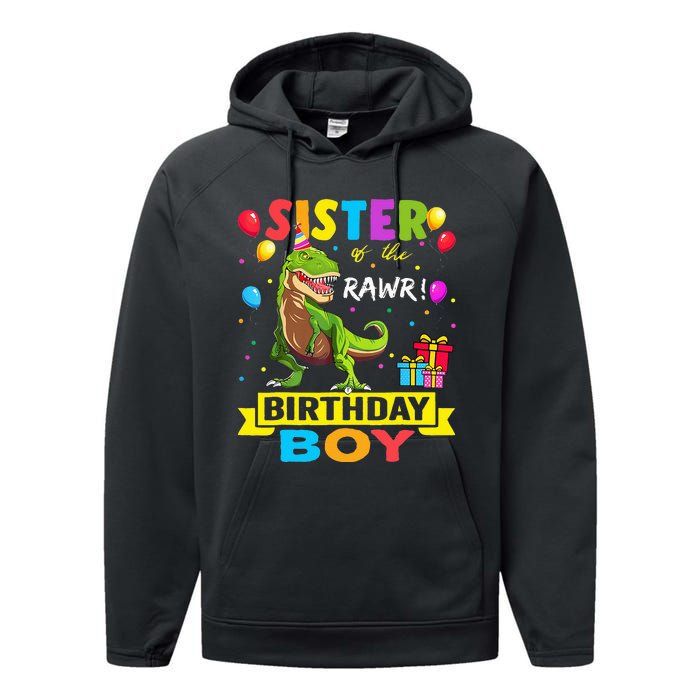 Sister of the Birthday TRex RAWR Dinosaur Birthday Performance Fleece Hoodie