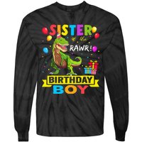 Sister of the Birthday TRex RAWR Dinosaur Birthday Tie-Dye Long Sleeve Shirt