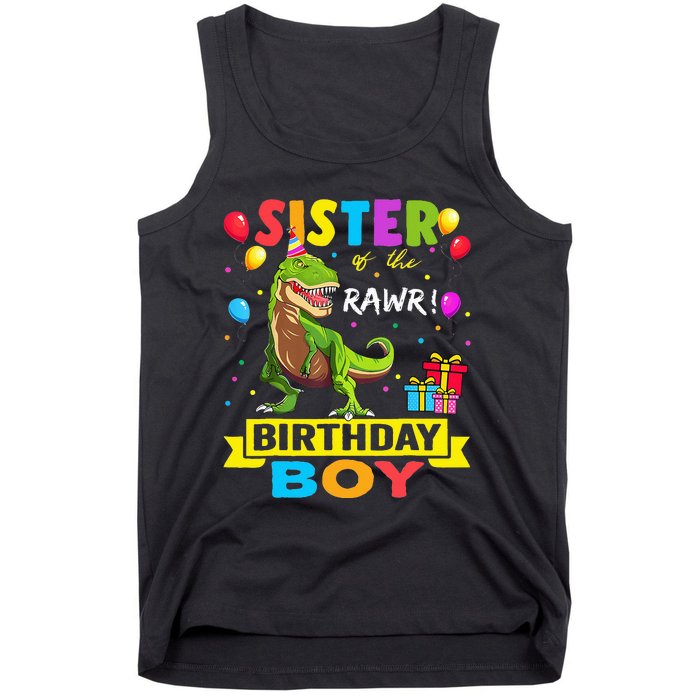 Sister of the Birthday TRex RAWR Dinosaur Birthday Tank Top