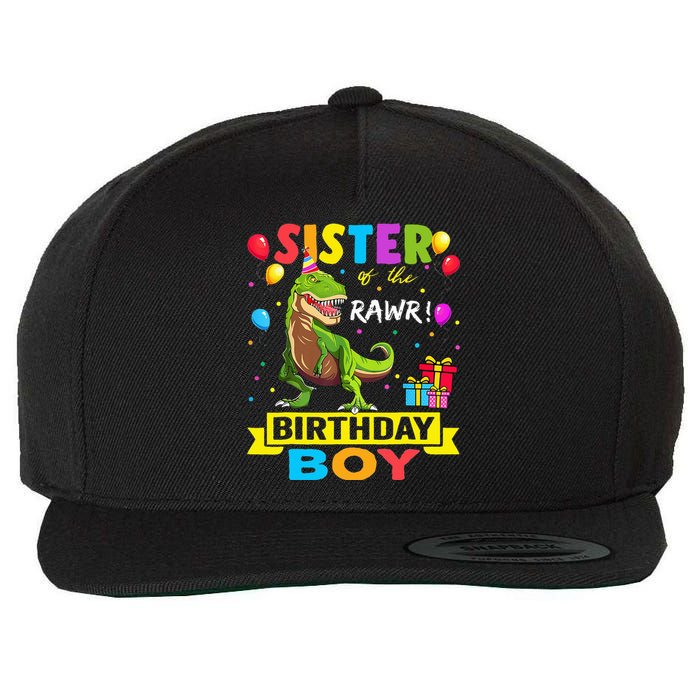 Sister of the Birthday TRex RAWR Dinosaur Birthday Wool Snapback Cap