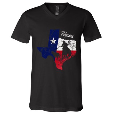 State Of Texas Flag Map Distressed Native Texan Tx V-Neck T-Shirt