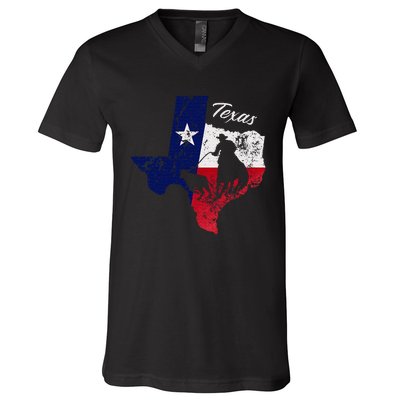 State Of Texas Flag Map Distressed Native Texan Tx V-Neck T-Shirt